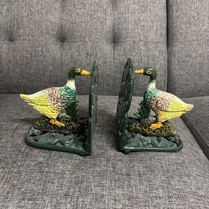 Duck Book Ends Iron Collectible Cabincore Cottage Hunter Cabin Heavy Read